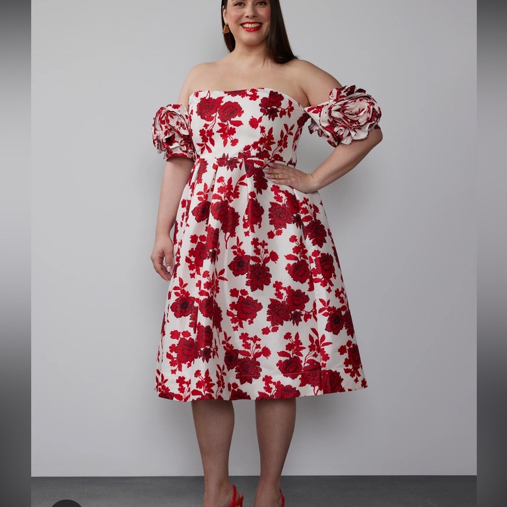 NY & Co 2XL Plus Off Shoulder Rosette Floral Dress
